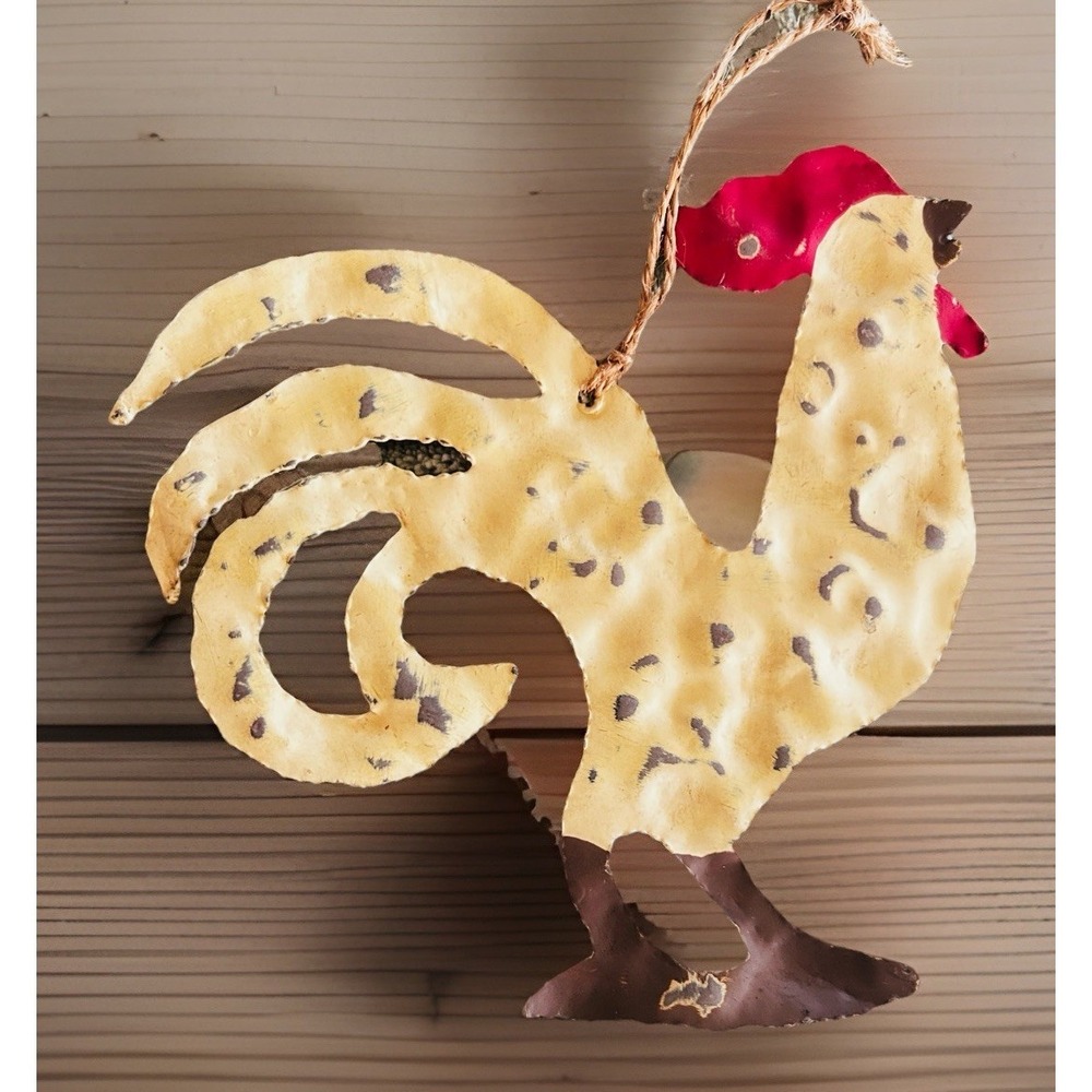 Decorative Vintage Hammered‎ Tin Painted Chicken Rooster Ornament